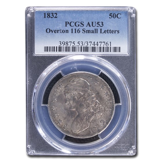 1832 Capped Bust Half Dollar AU-53 PCGS (Overton 116, Sm Letters) 1832 Capped Bust Half Dollar AU-53 PCGS (Overton 116, Sm Letters)